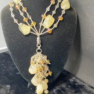 Elegant Yellow and silver 925 Beaded Necklace with stones